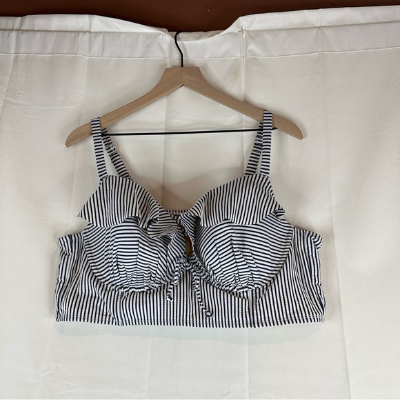 CACIQUE SWIM Women’s Size 44C Bikini Top Striped Underwire Ruffled Padded - Picture 2 of 16
